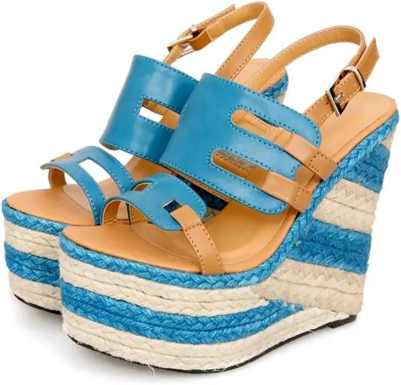 Women's Strew Heel Wedge Sandals Mixed Colors Buckle Strap High Platform Gladiator Casual Shoes