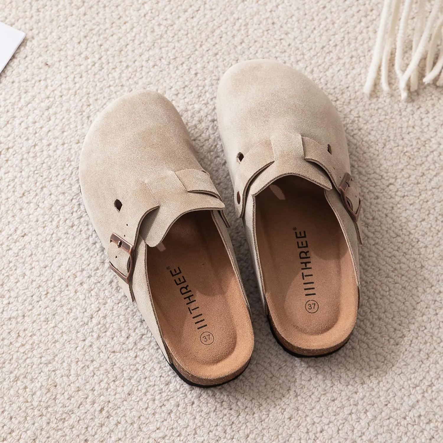 Women's Suede Clogs Cork Footbed Clogs for Women Soft Leather Adjustable Buckle Slip-on Potato Shoes Sandals