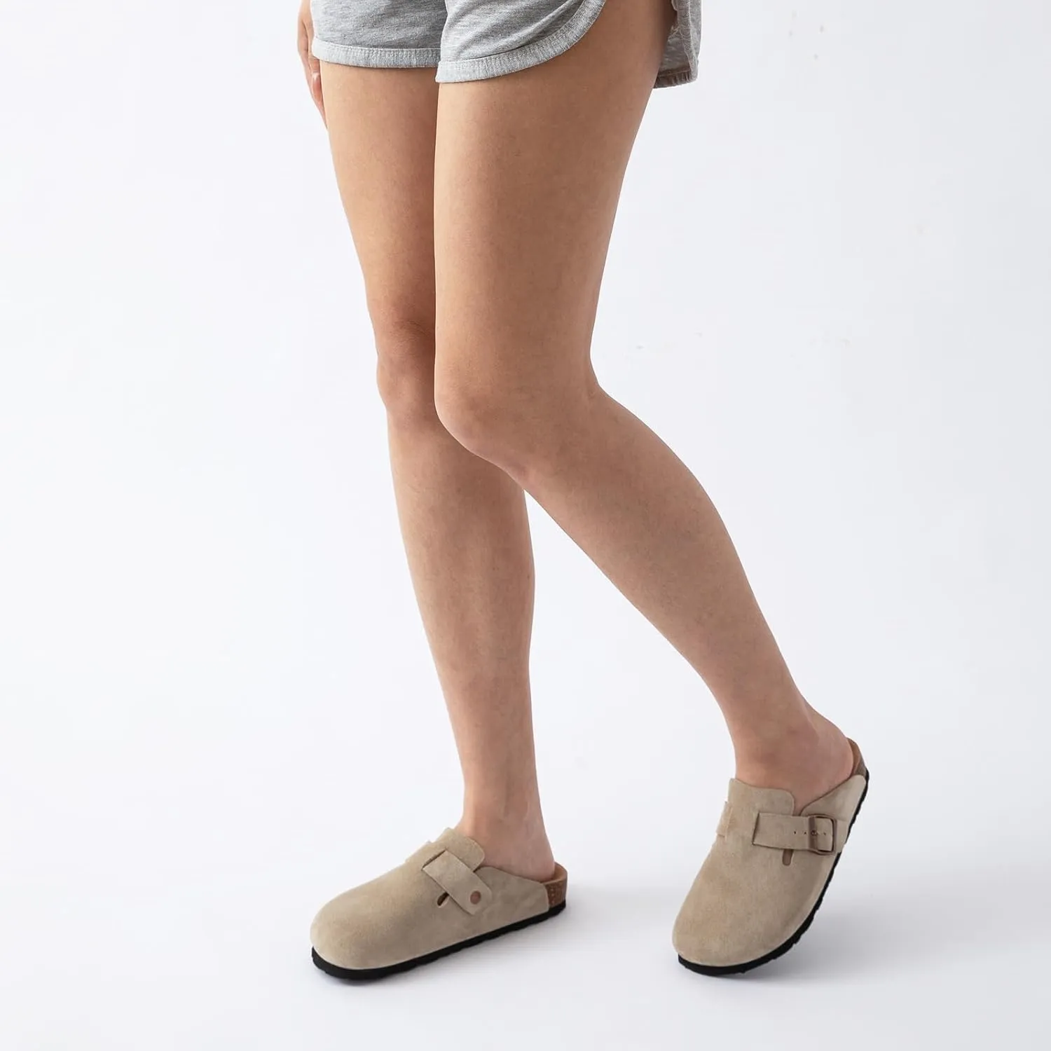 Women's Suede Clogs Cork Footbed Clogs for Women Soft Leather Adjustable Buckle Slip-on Potato Shoes Sandals