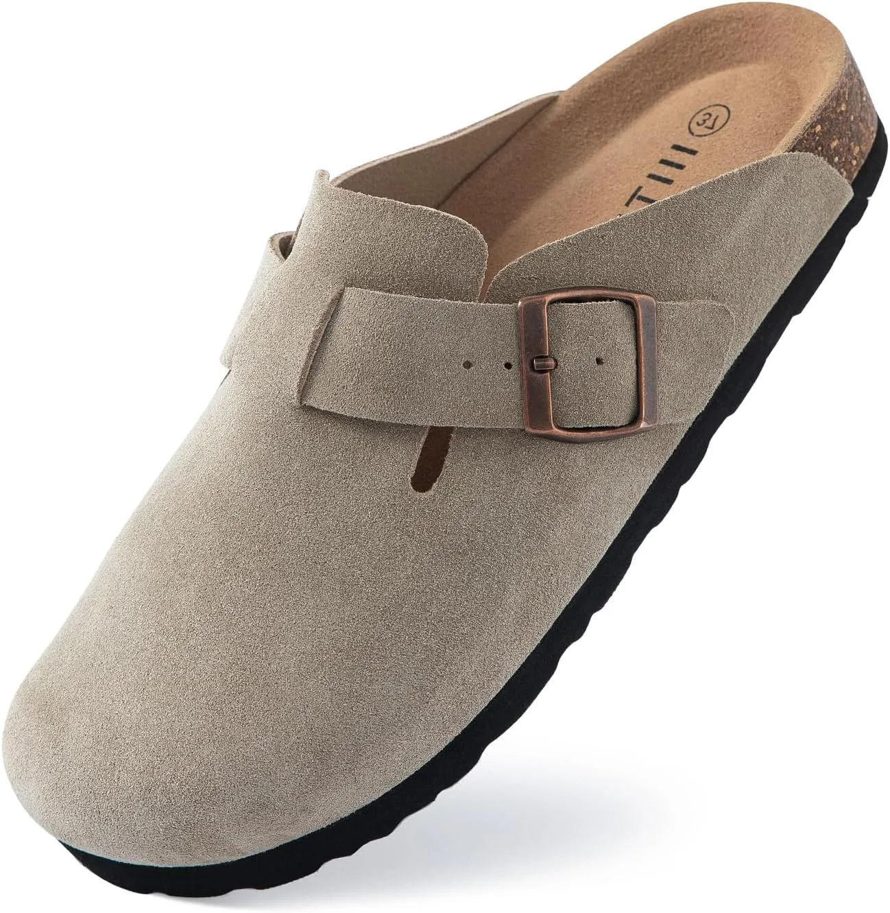 Women's Suede Clogs Cork Footbed Clogs for Women Soft Leather Adjustable Buckle Slip-on Potato Shoes Sandals
