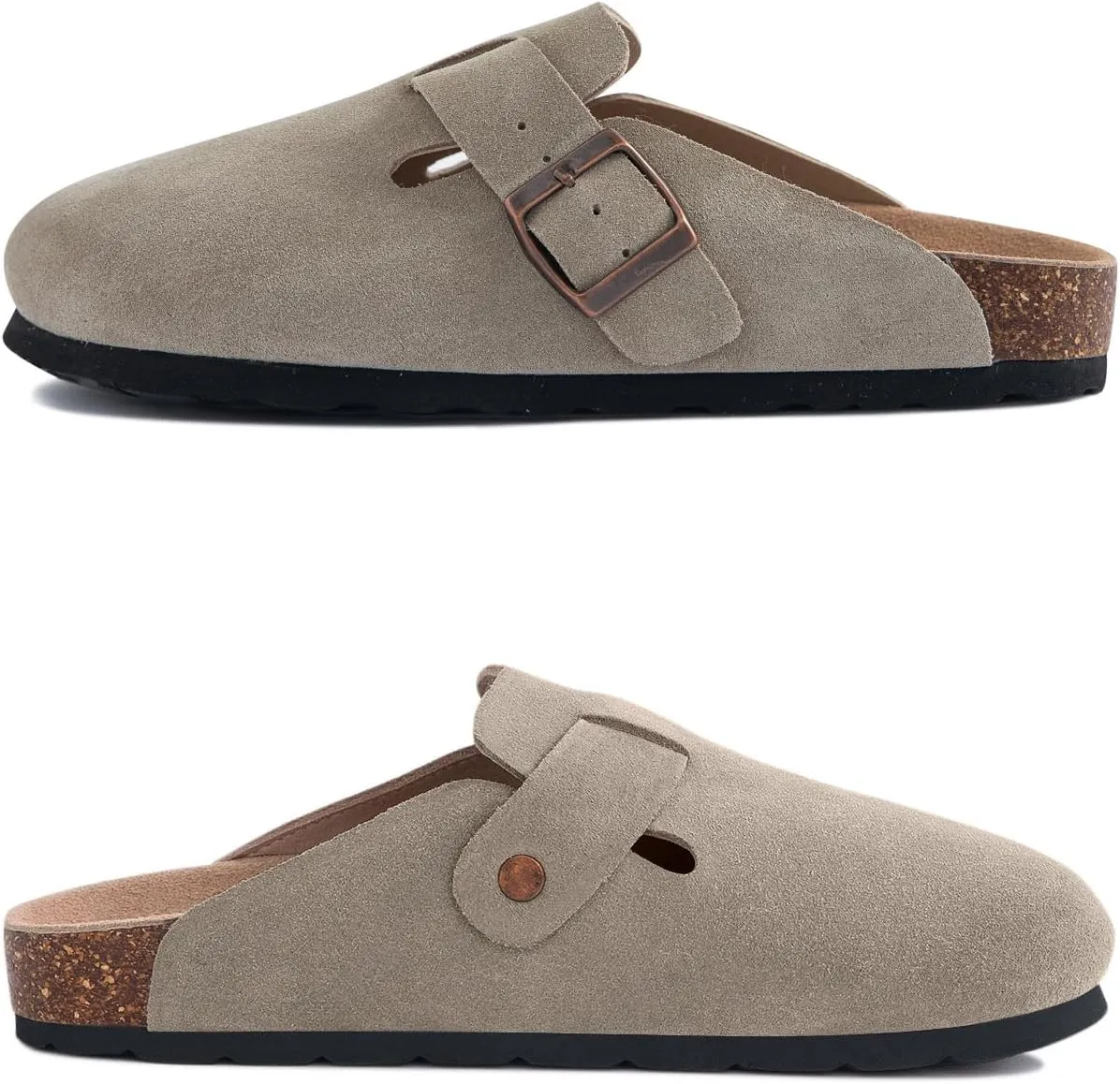Women's Suede Clogs Cork Footbed Clogs for Women Soft Leather Adjustable Buckle Slip-on Potato Shoes Sandals
