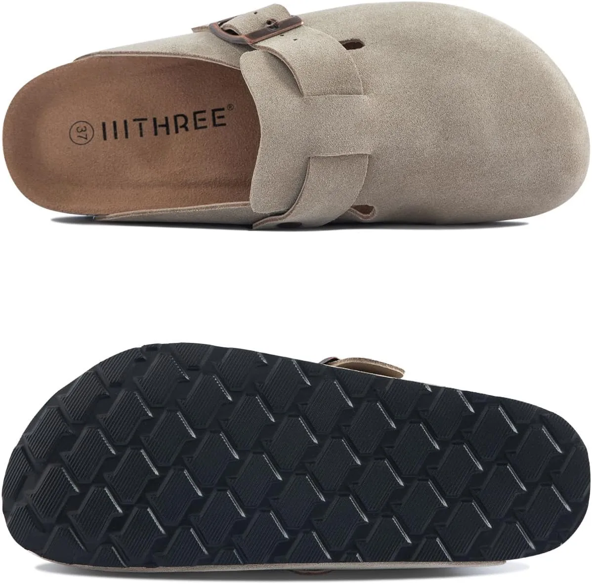 Women's Suede Clogs Cork Footbed Clogs for Women Soft Leather Adjustable Buckle Slip-on Potato Shoes Sandals