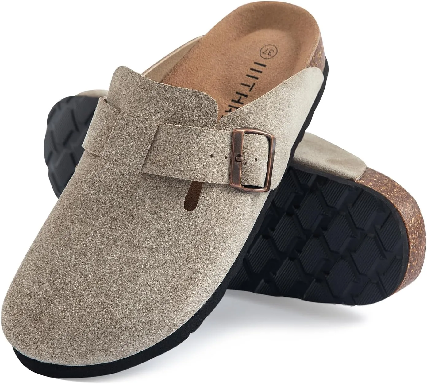 Women's Suede Clogs Cork Footbed Clogs for Women Soft Leather Adjustable Buckle Slip-on Potato Shoes Sandals