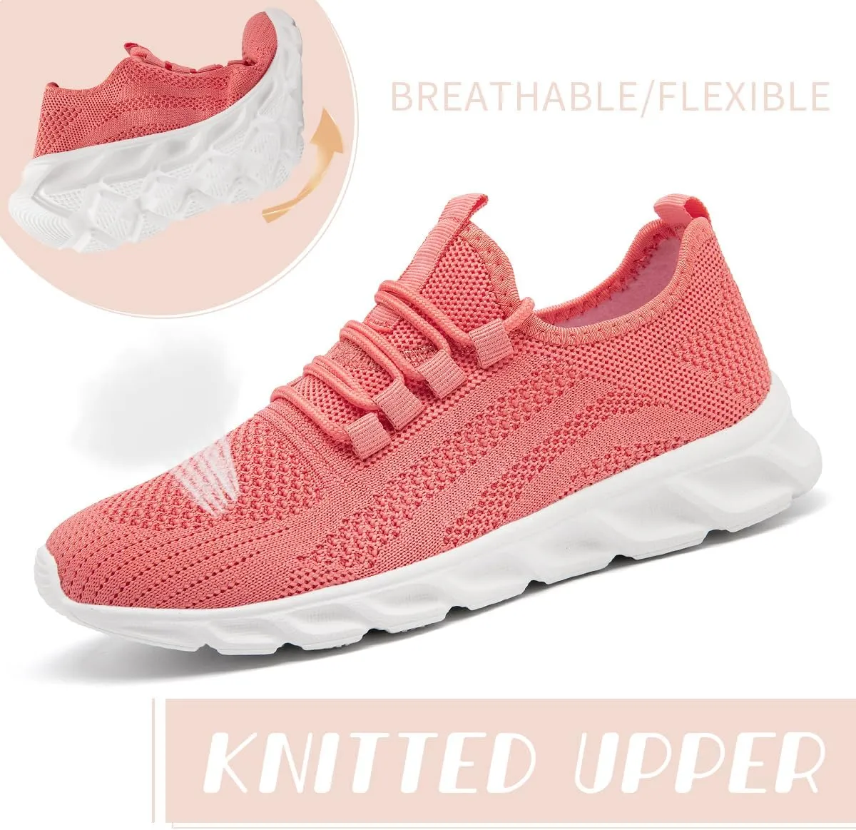 Womens Walking Shoes Slip On Tennis Running Fashion Sneakers for Sport Workout Gym Athletic Outdoor Jogging Exercise Lightweight Breathbale Shoe