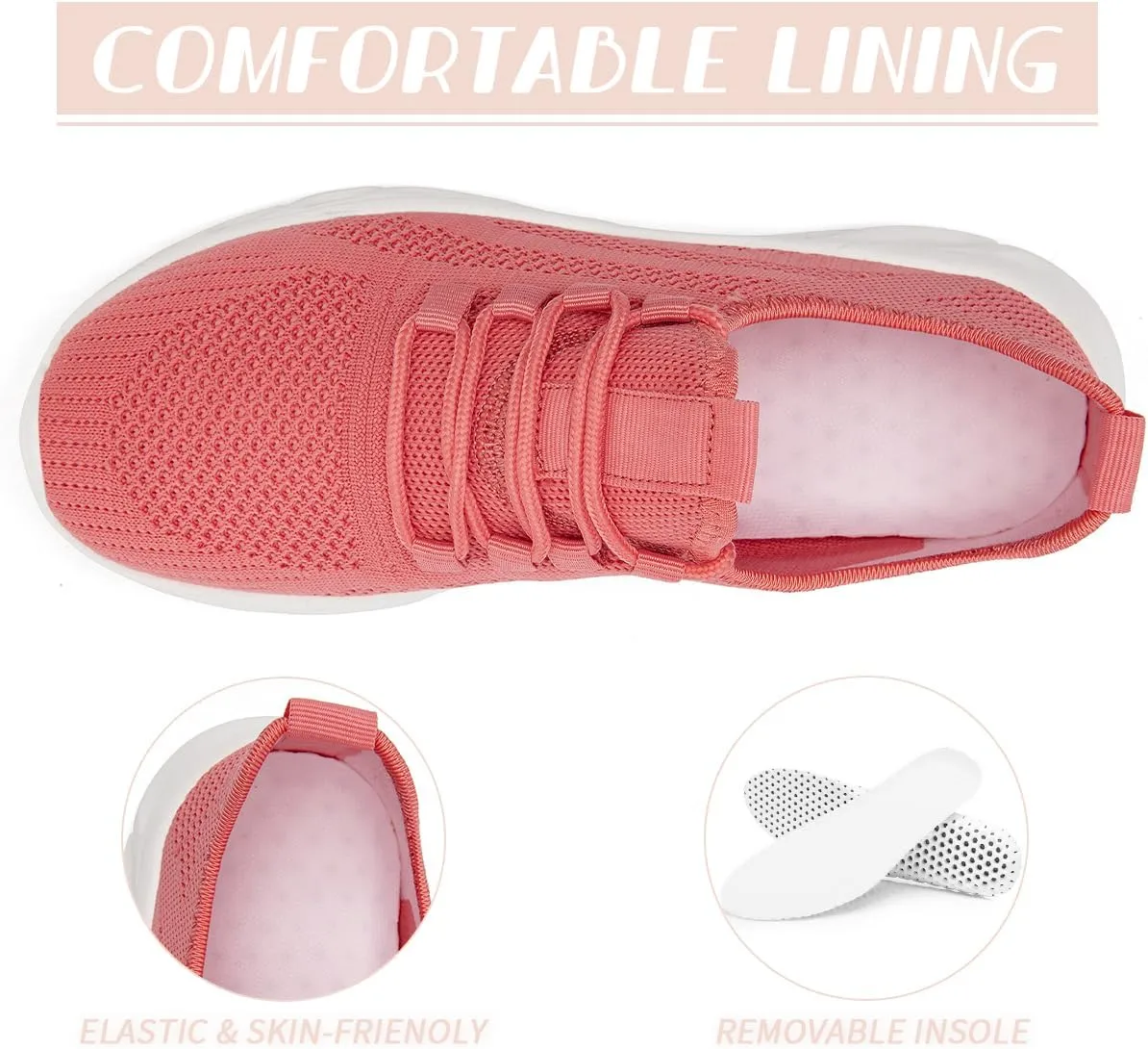 Womens Walking Shoes Slip On Tennis Running Fashion Sneakers for Sport Workout Gym Athletic Outdoor Jogging Exercise Lightweight Breathbale Shoe