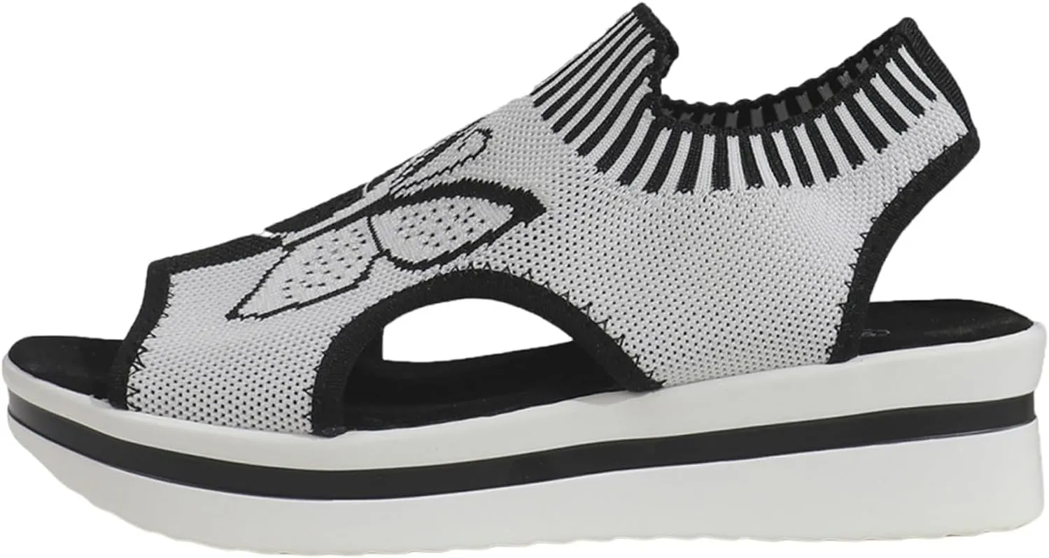 Women's Wedge Platform Sandals Arch Support Knit Slip-On Mesh Design Sandal Breathable Wide Feet Heels Comfort Waterproof Casual Cute Shoes Beach Vacation Summer Outdoor Hiking Dressy Travel Shoes