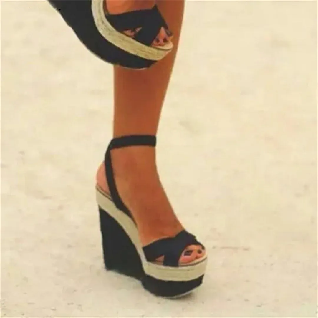 Women's Wedge Sandals With Buckle Strap Platform Hollow Out High Heel Party Casual Shoes