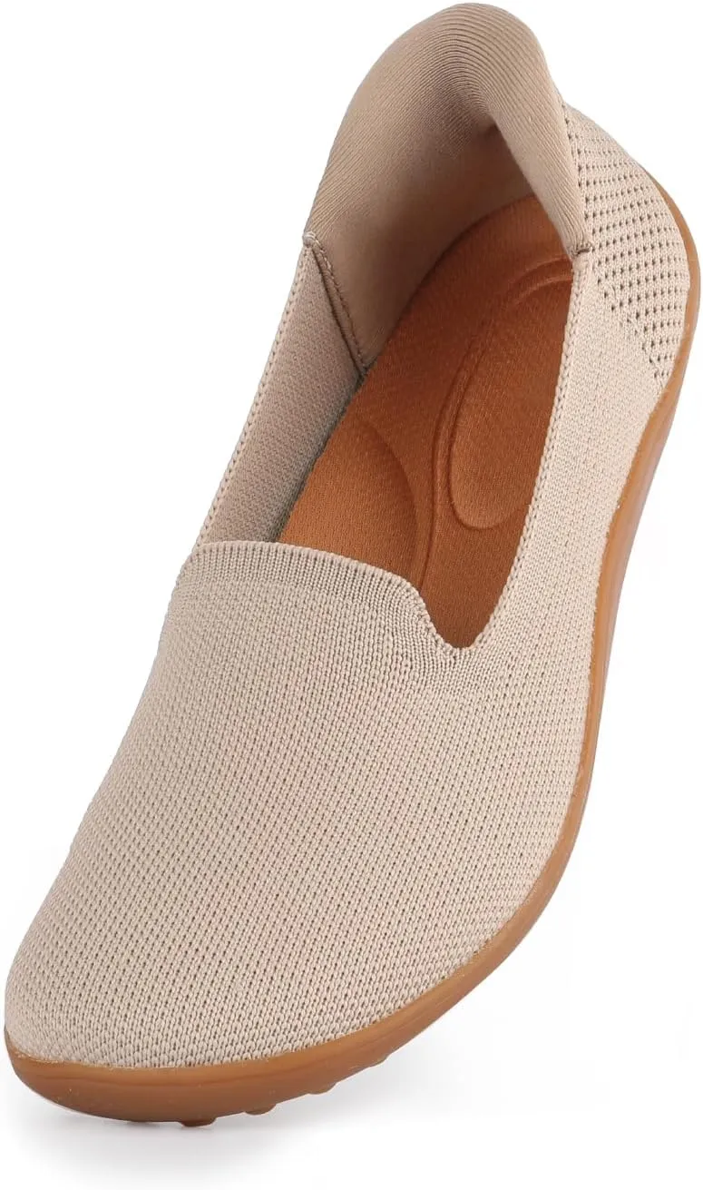 Womens Wide Toe Box Slip on Walking Shoes Non Slip Shoes Arch Support Casual Loafers Soft Knit Shoes