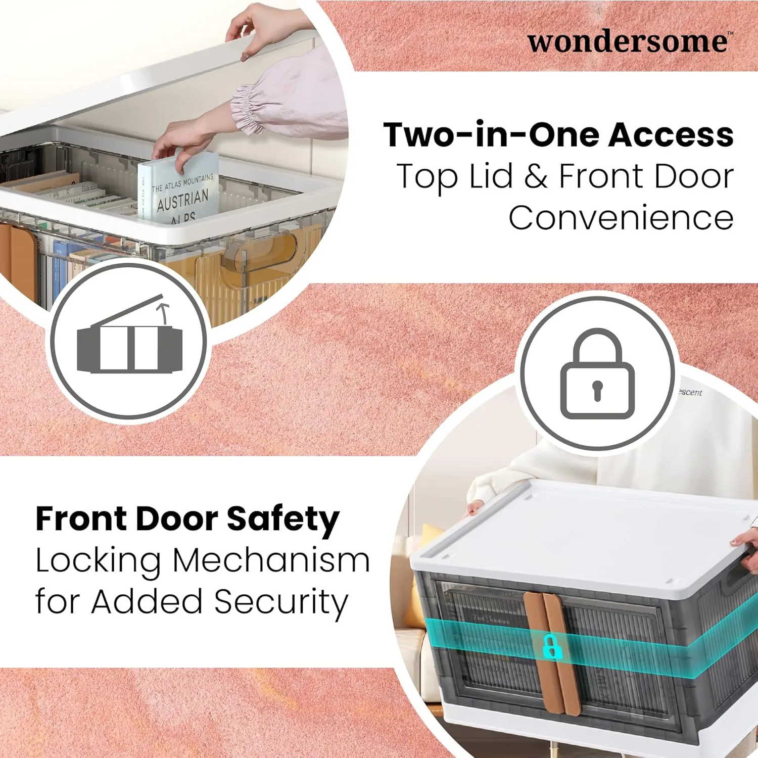 Wondersome Collapsible Storage Bins 72-L - 18-Pack of Extra-Large 19-Gallon/76-Quart Stackable Wheeled Clothing, Shoe, Bedroom, Office Organizer - Foldable Containers - Assembles in Second - US-Brand