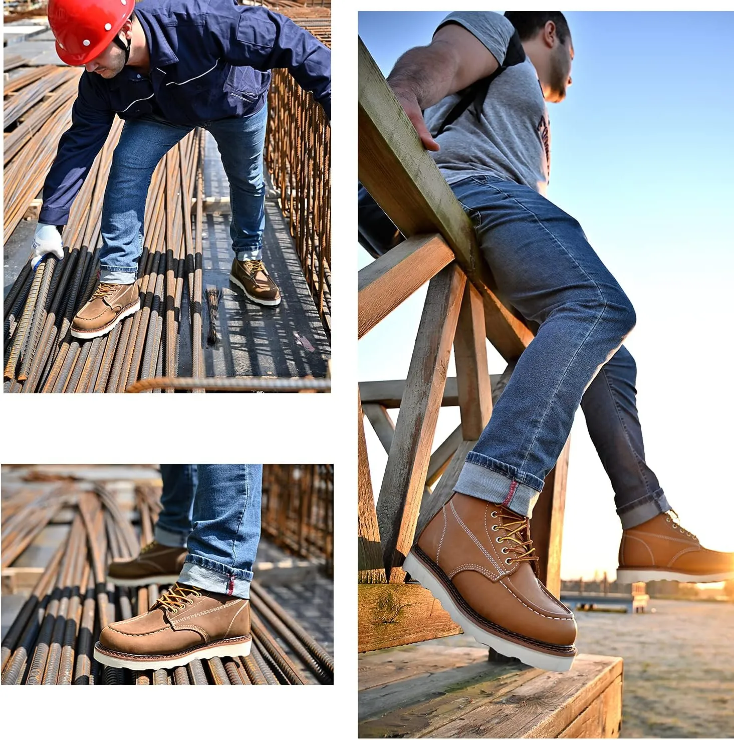 Work Boots for Men - 6 Inch Wedge Soft Toe Mens Work Boots, Waterproof Construction Work Shoes