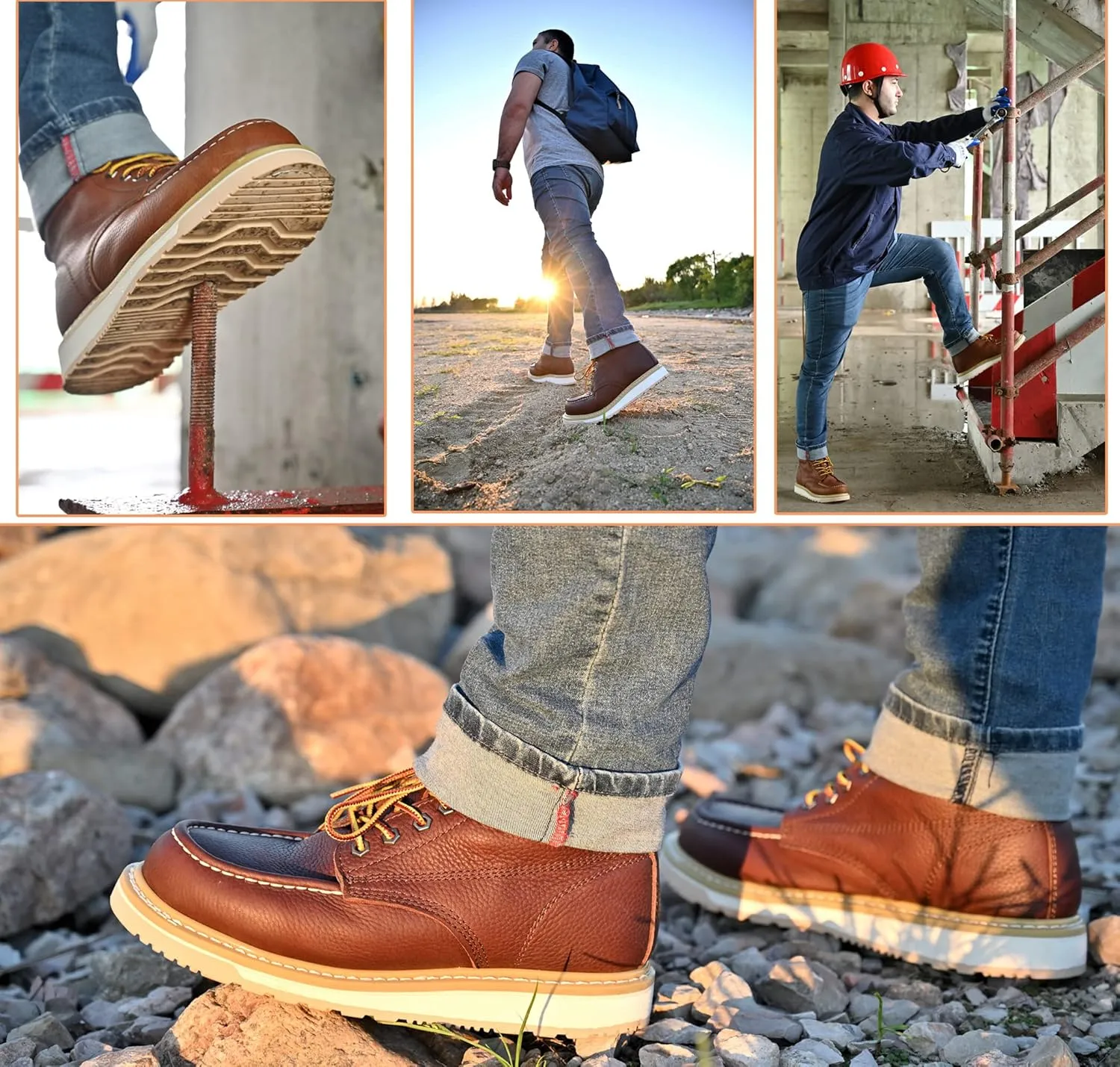 Work Boots for Men, 6" Soft Toe Wedge Sole Waterproof Safety Boots, Comfortable Construction Work Safety Shoes