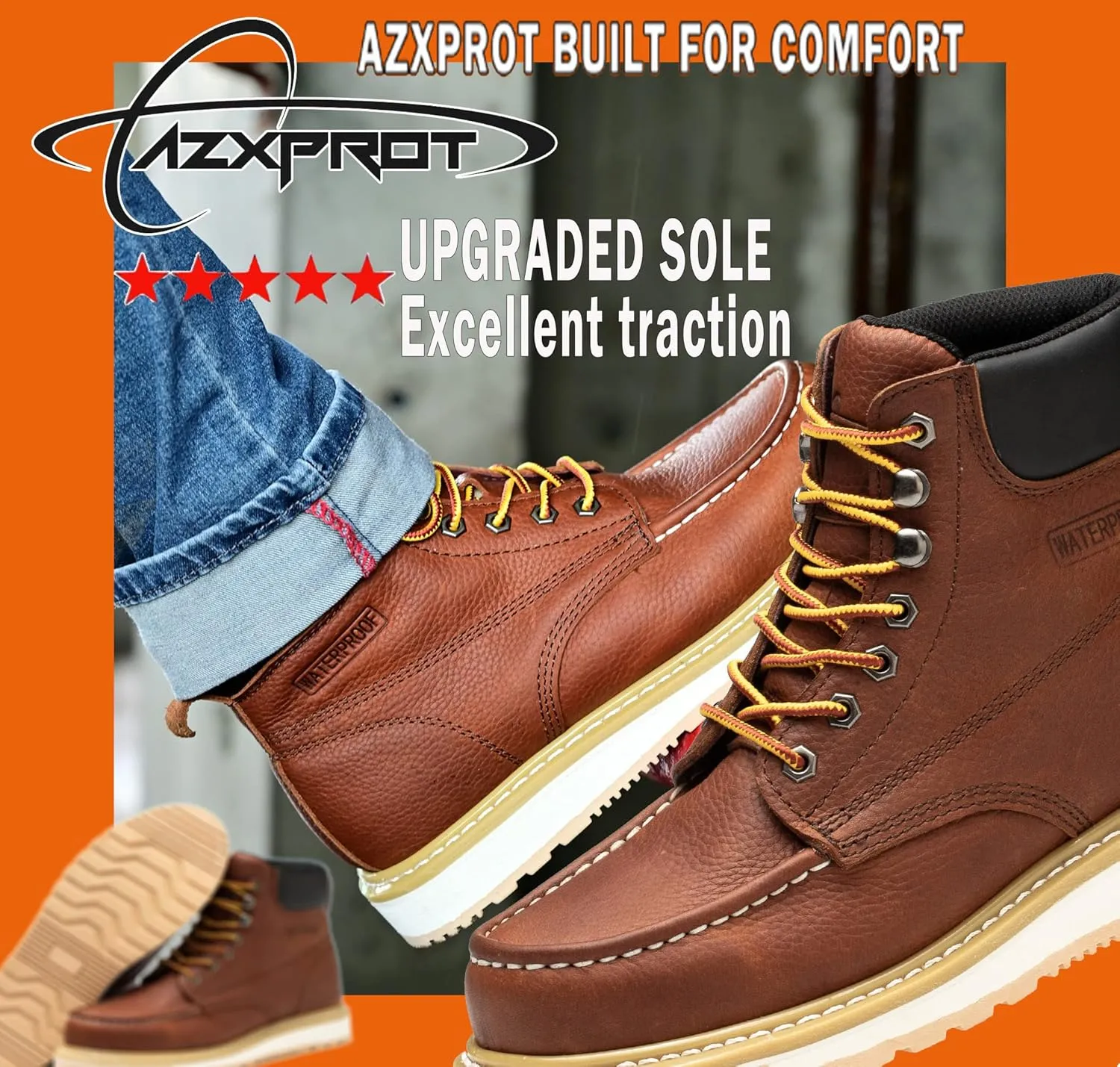 Work Boots for Men, 6" Soft Toe Wedge Sole Waterproof Safety Boots, Comfortable Construction Work Safety Shoes