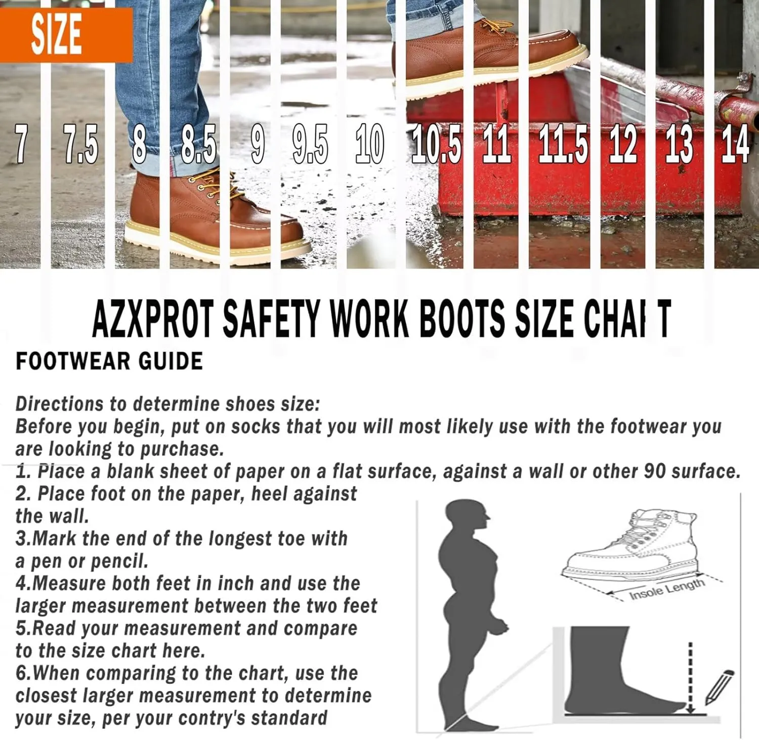 Work Boots for Men, 6" Soft Toe Wedge Sole Waterproof Safety Boots, Comfortable Construction Work Safety Shoes