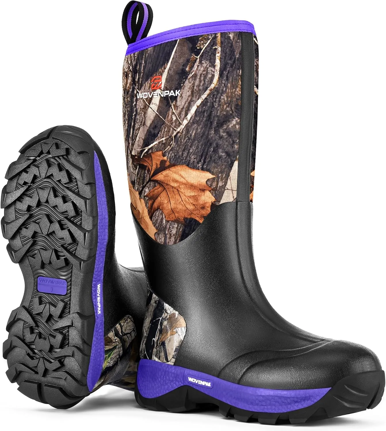 WOVENPAK Rubber Boots for Women, Waterproof Rain Boots Women with Steel Shank, Insulated Hunting Boots, Neoprene Garden Mud Boots All Season for Hunting, Gardening, Farming, Size 6-11