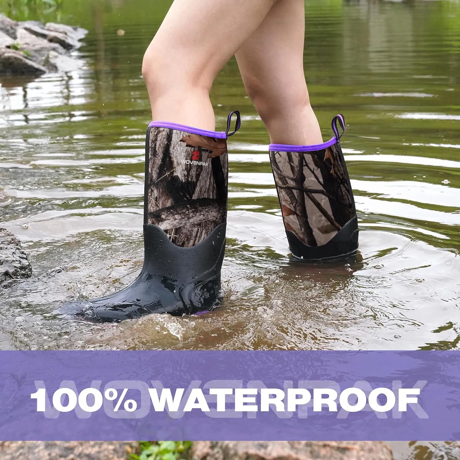 WOVENPAK Rubber Boots for Women, Waterproof Rain Boots Women with Steel Shank, Insulated Hunting Boots, Neoprene Garden Mud Boots All Season for Hunting, Gardening, Farming, Size 6-11