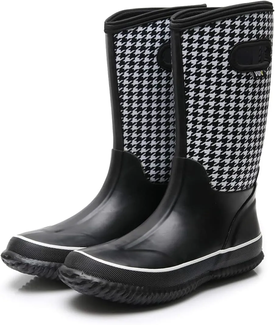 WTW Mid Calf Rain Boots for Women - Waterproof Insulated Neoprene Mud Boots Outdoor Hunting Garden Boots