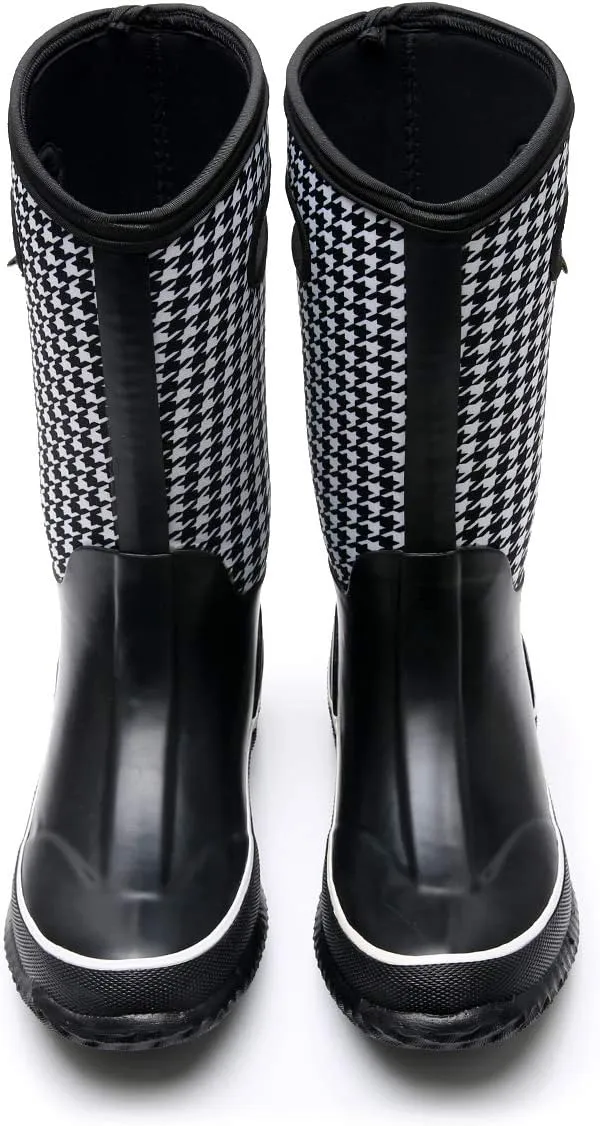 WTW Mid Calf Rain Boots for Women - Waterproof Insulated Neoprene Mud Boots Outdoor Hunting Garden Boots