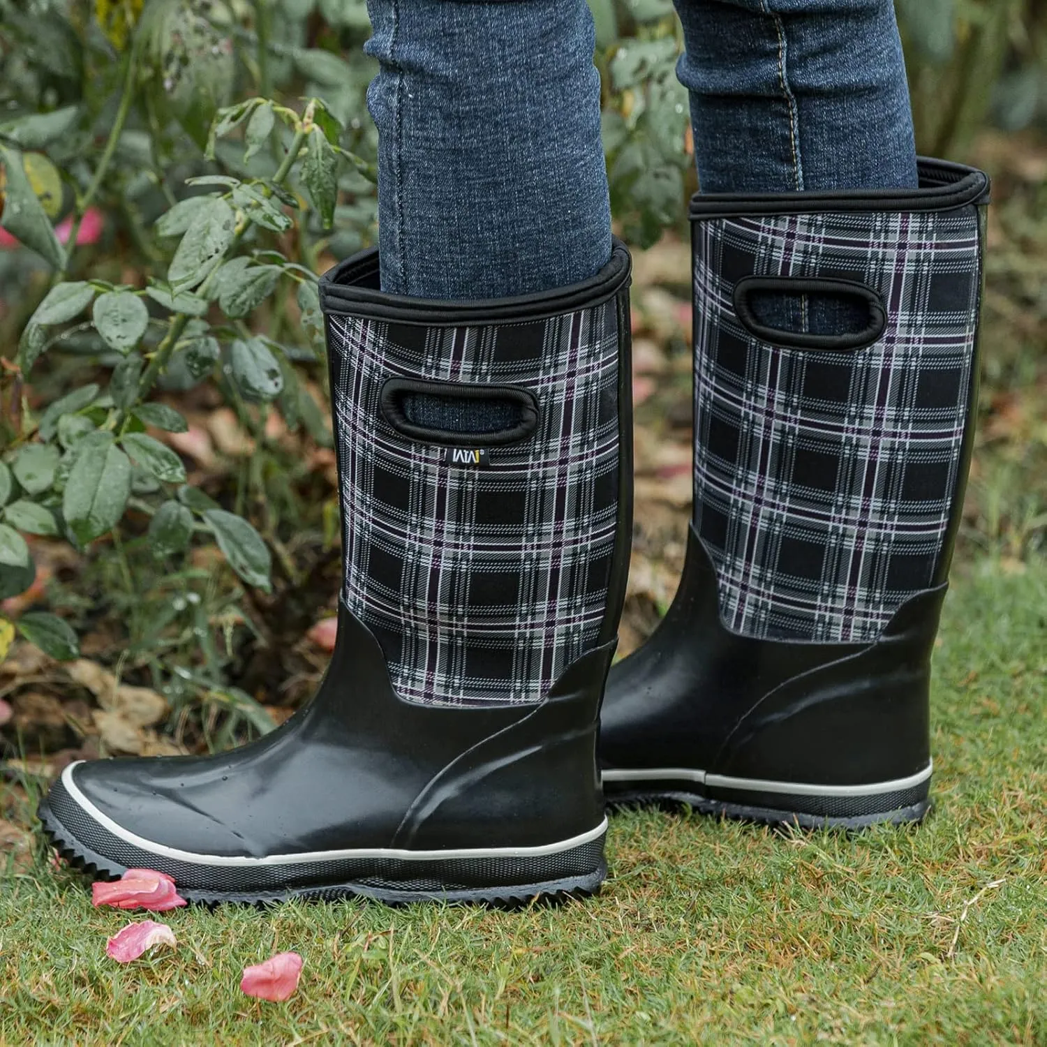 WTW Mid Calf Rain Boots for Women - Waterproof Insulated Neoprene Mud Boots Outdoor Hunting Garden Boots