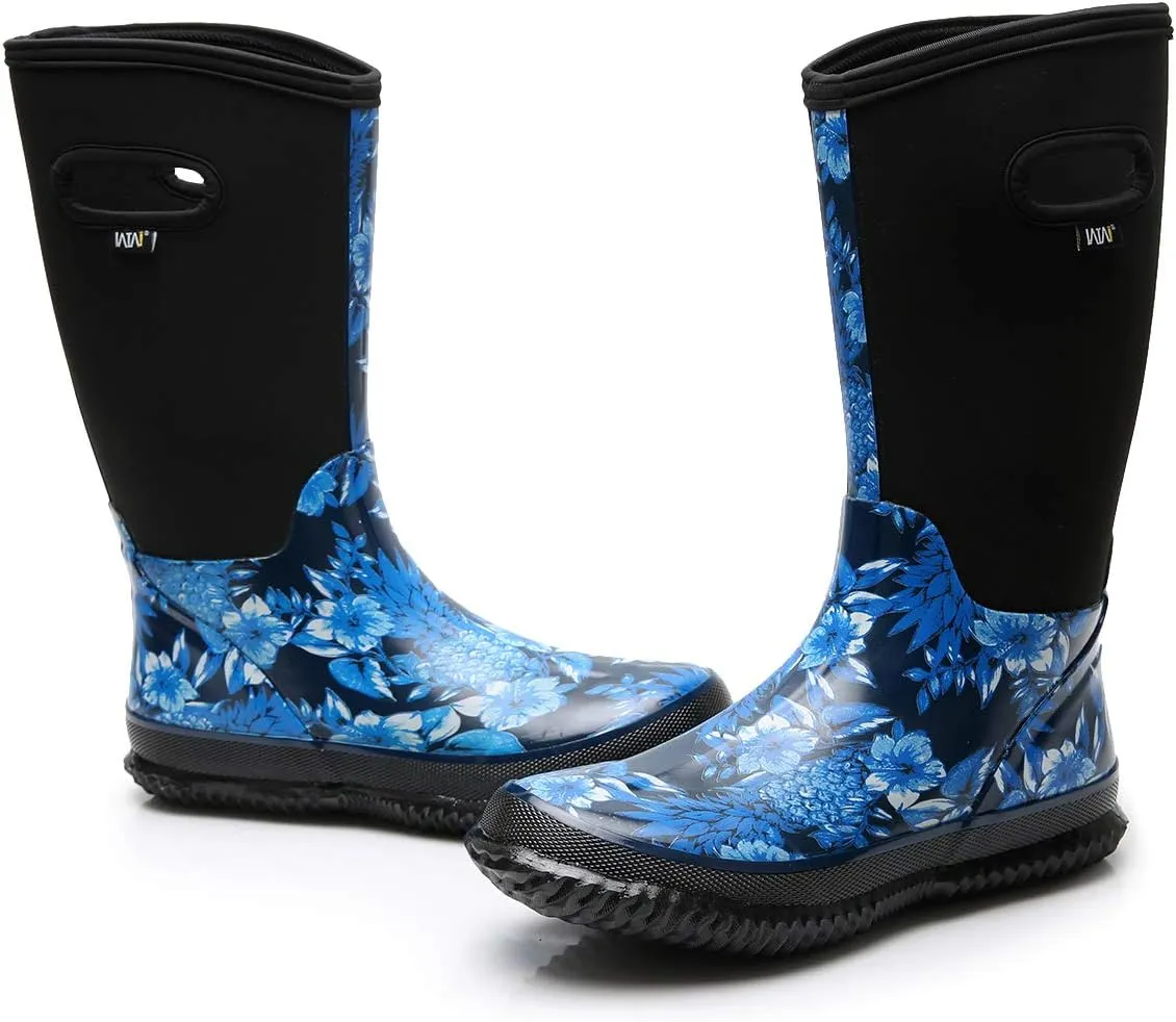 WTW Mid Calf Rain Boots for Women - Waterproof Insulated Neoprene Mud Boots Outdoor Hunting Garden Boots