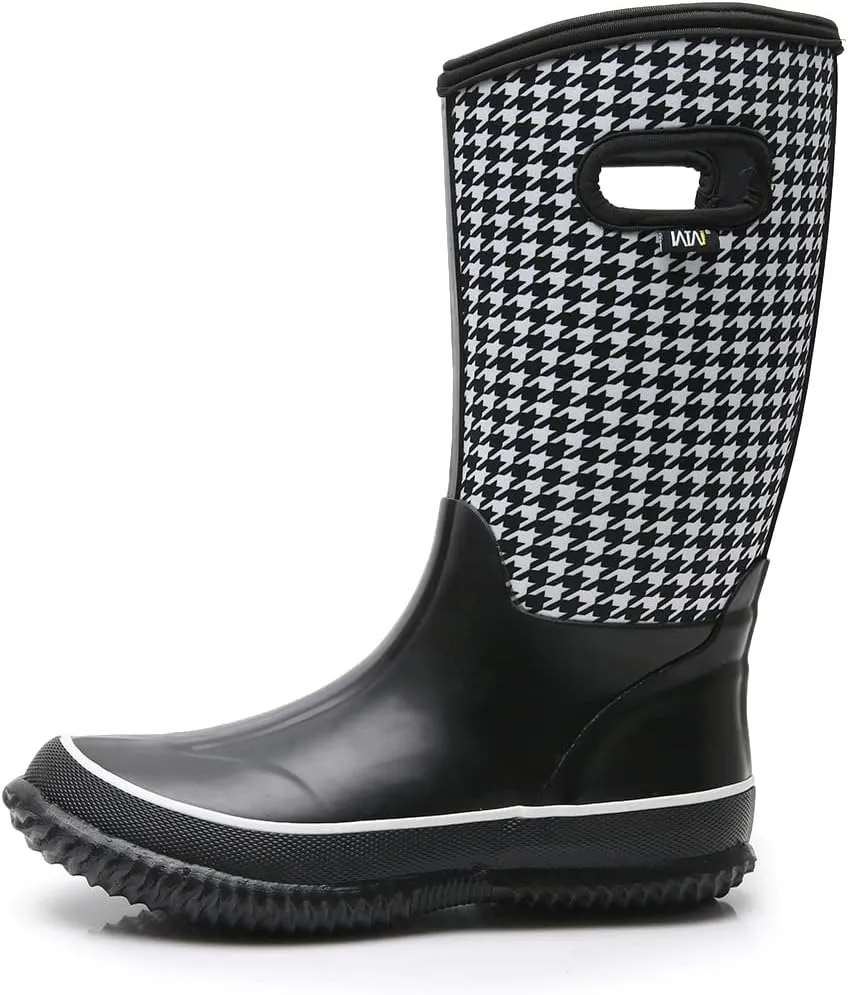 WTW Mid Calf Rain Boots for Women - Waterproof Insulated Neoprene Mud Boots Outdoor Hunting Garden Boots