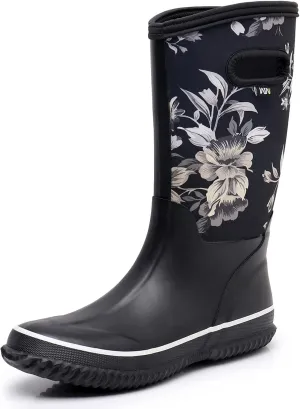 WTW Mid Calf Rain Boots for Women - Waterproof Insulated Neoprene Mud Boots Outdoor Hunting Garden Boots
