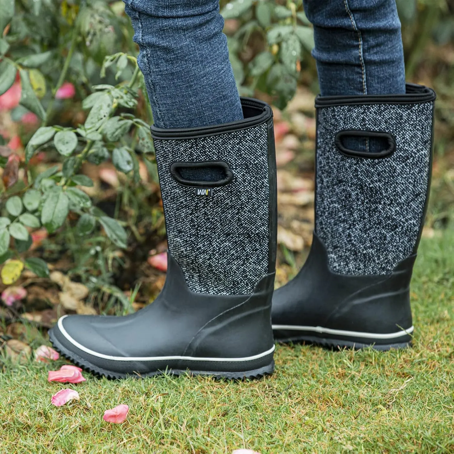 WTW Mid Calf Rain Boots for Women - Waterproof Insulated Neoprene Mud Boots Outdoor Hunting Garden Boots