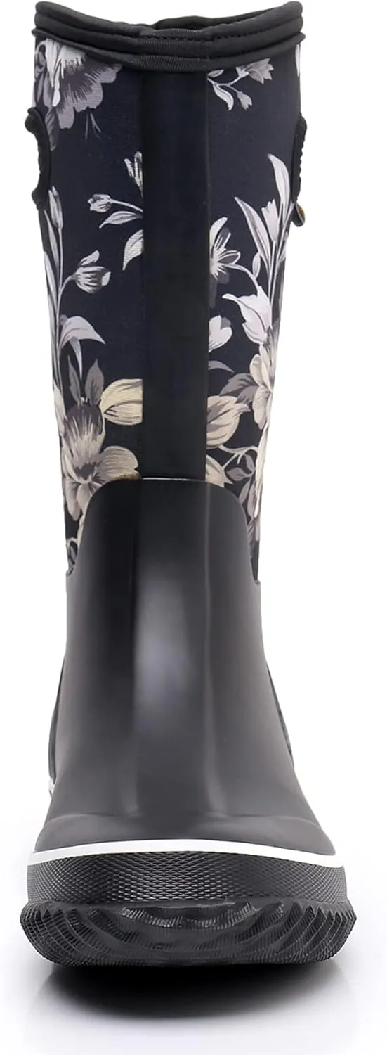 WTW Mid Calf Rain Boots for Women - Waterproof Insulated Neoprene Mud Boots Outdoor Hunting Garden Boots