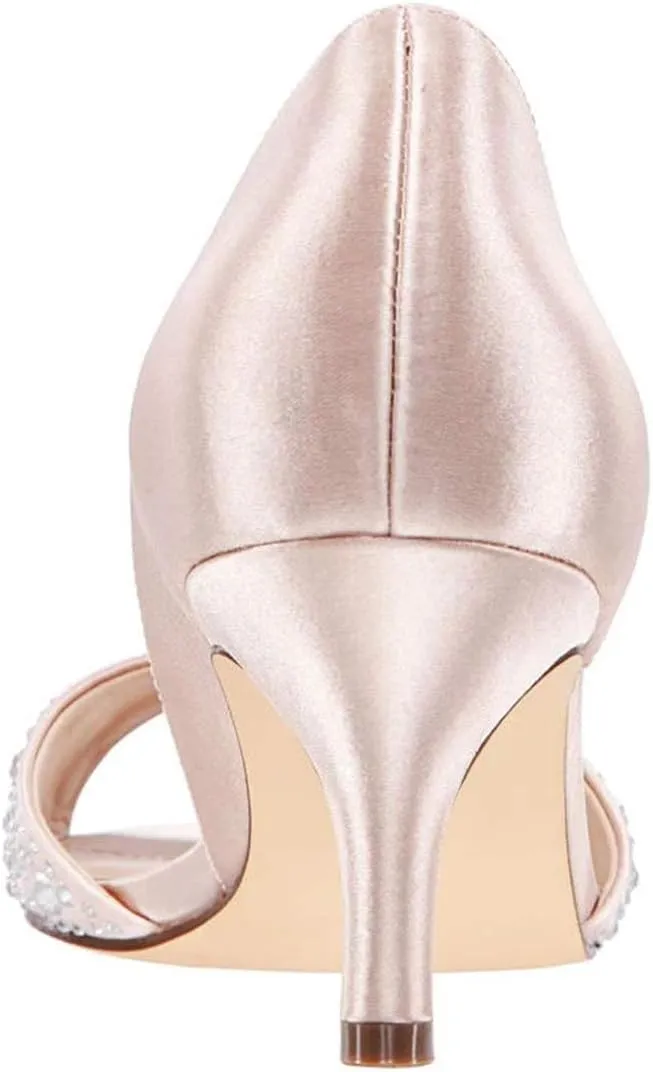 XYD Women Peep Toe Rhinestones Crystals D'Orsay Sandals Mid Thin Heels Slip-on Bridal Evening Satin Shoes