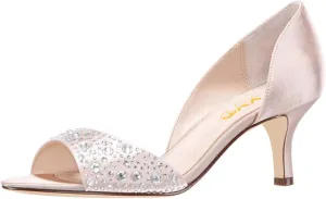 XYD Women Peep Toe Rhinestones Crystals D'Orsay Sandals Mid Thin Heels Slip-on Bridal Evening Satin Shoes