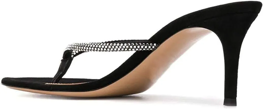 XYD Women's Rhinestones Studded Thong Sandals Open Toe Low Heel Slip On Flip Flops Summer Party Sea Beach Shoes