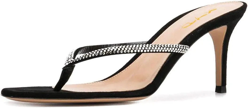 XYD Women's Rhinestones Studded Thong Sandals Open Toe Low Heel Slip On Flip Flops Summer Party Sea Beach Shoes