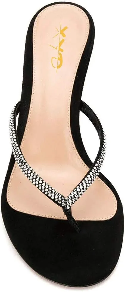 XYD Women's Rhinestones Studded Thong Sandals Open Toe Low Heel Slip On Flip Flops Summer Party Sea Beach Shoes