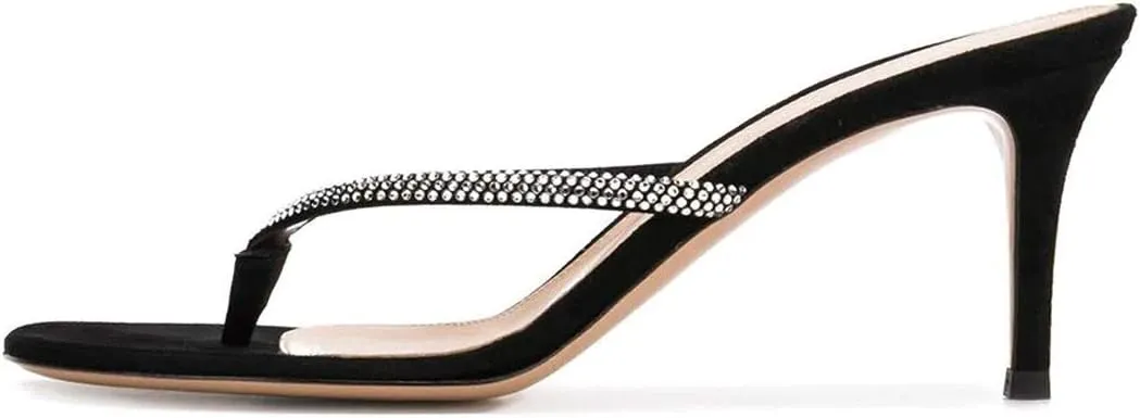 XYD Women's Rhinestones Studded Thong Sandals Open Toe Low Heel Slip On Flip Flops Summer Party Sea Beach Shoes