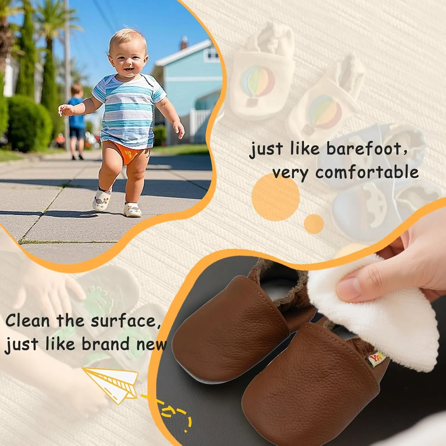 YALION Soft Leather Baby Shoes Moccasins Slip-on Boys Girls Slippers with Elastic Ankle, Anti-Slip First Walking Crib Shoes for Infant Toddlers