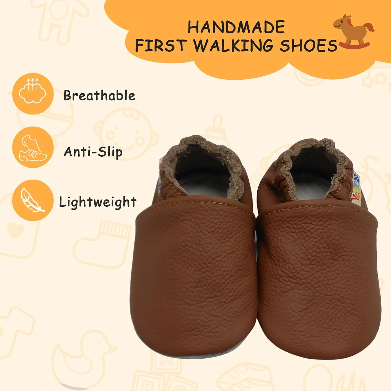 YALION Soft Leather Baby Shoes Moccasins Slip-on Boys Girls Slippers with Elastic Ankle, Anti-Slip First Walking Crib Shoes for Infant Toddlers