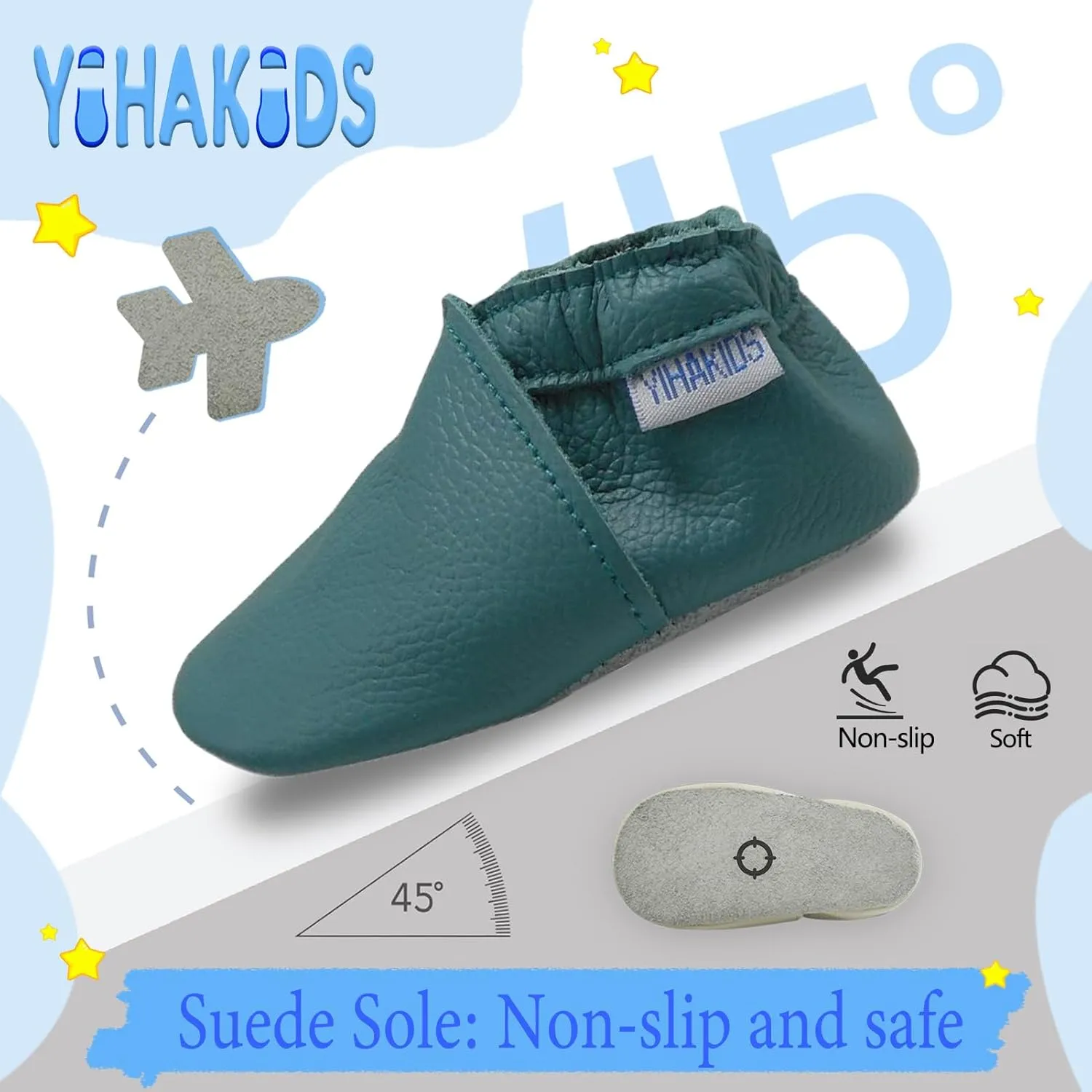 YIHAKIDS Baby Leather Shoes Soft Sole First Walking Moccasins Infants Toddler Boys Girls Crawling Slippers Slip-on Shoes Solid Color Shoes