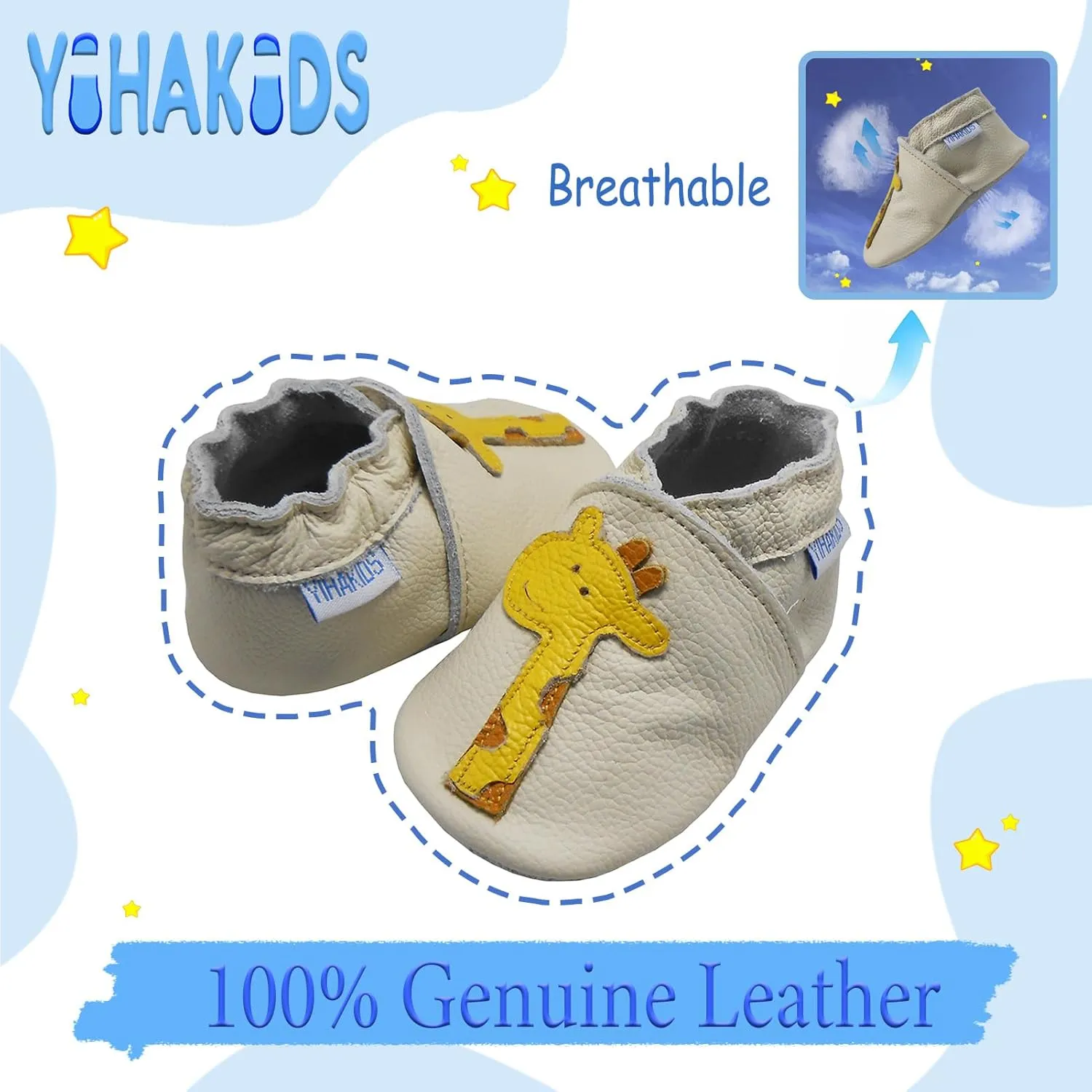 YIHAKIDS Baby Leather Shoes Soft Sole First Walking Moccasins Infants Toddler Boys Girls Crawling Slippers Slip-on Shoes with Elastic Ankle