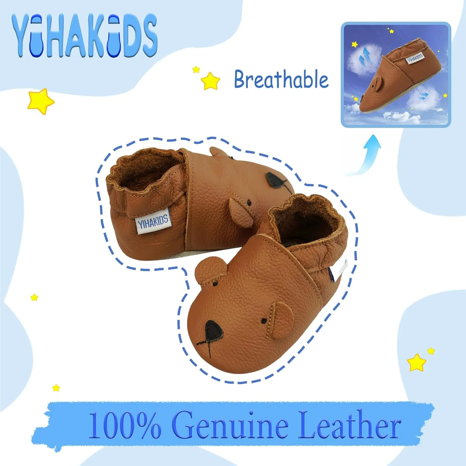 YIHAKIDS Baby Leather Shoes Soft Sole First Walking Moccasins Infants Toddler Boys Girls Crawling Slippers Slip-on Shoes with Elastic Ankle