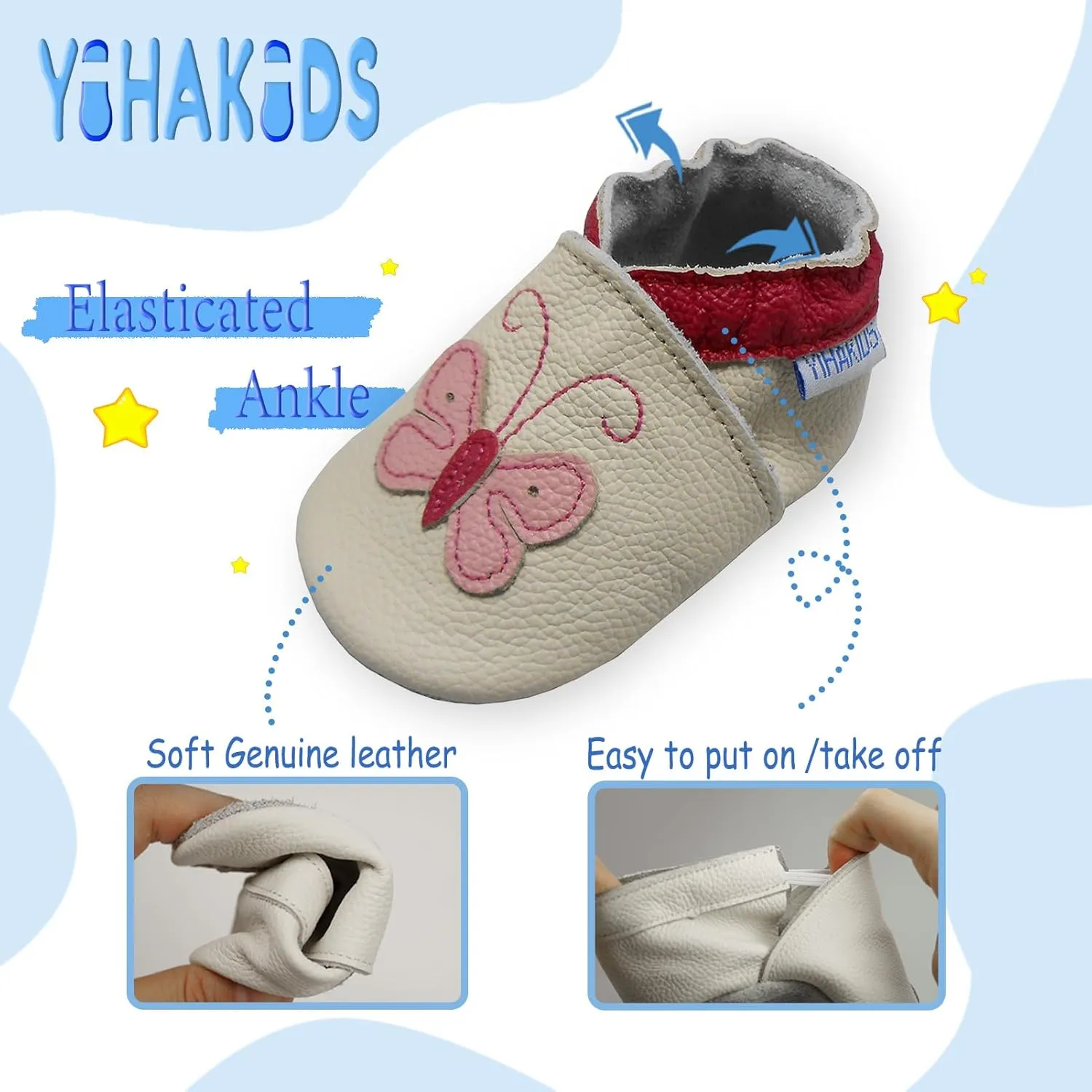YIHAKIDS Baby Leather Shoes Soft Sole First Walking Moccasins Infants Toddler Boys Girls Crawling Slippers Slip-on Shoes with Elastic Ankle