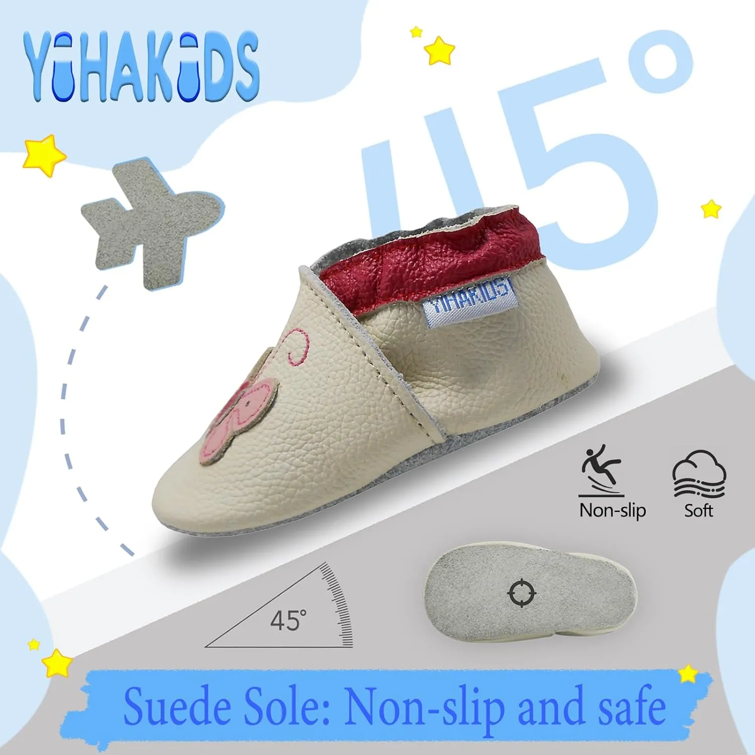 YIHAKIDS Baby Leather Shoes Soft Sole First Walking Moccasins Infants Toddler Boys Girls Crawling Slippers Slip-on Shoes with Elastic Ankle