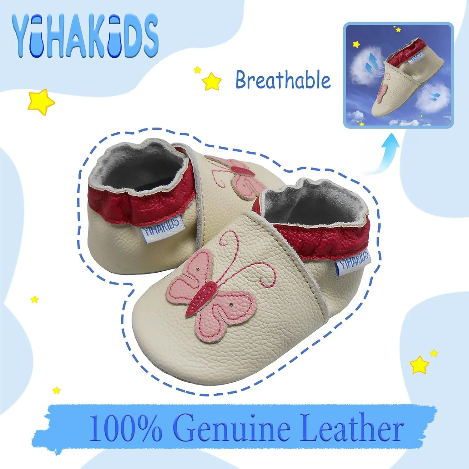 YIHAKIDS Baby Leather Shoes Soft Sole First Walking Moccasins Infants Toddler Boys Girls Crawling Slippers Slip-on Shoes with Elastic Ankle