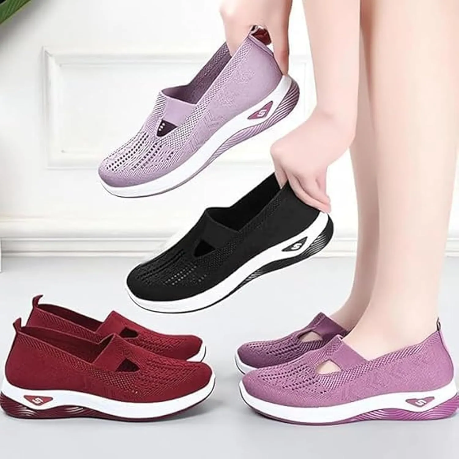 Zapatos Ortopédicos para Mujer Ligeros y Anchos, Women's Orthopedic Walking Shoes Slip on Trainers Comfortable Casual Athletic Shoe Soft Soled Arch Support Hands-Free Sneakers