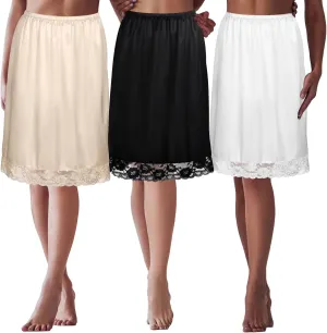 Zhanmai 3 Pieces Half Slips for Under Dresses Skirt Extenders Skirt Womens Half Slip Satin Anti Static Lace Long Underskirt